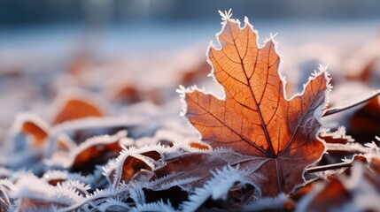 Frosty of autumn leaf beauty.