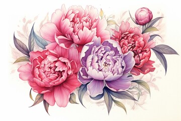 Sketch of beautiful peonies for a tattoo. Generative AI