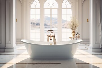 A white bathtub, Modern Bathroom Interior.