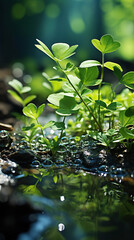 Sunlit Serenity: Underwater Plants in a Pond,green leaves and water,green leaves in water