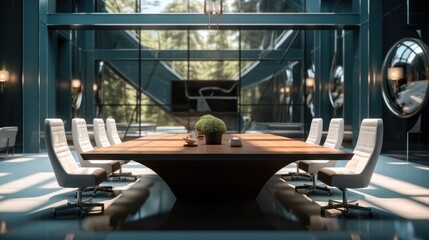Modern Meeting Room, Large table, Chairs, Luxuriant, Large-scale.