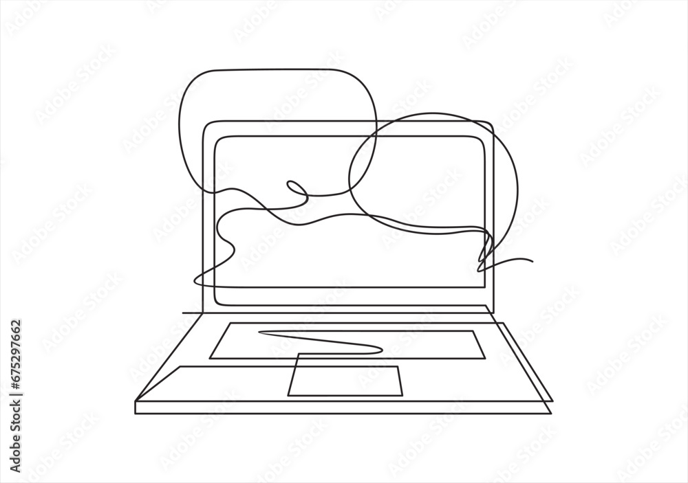 Aufkleber laptop computer with speech bubble.continuous line art or one line drawing