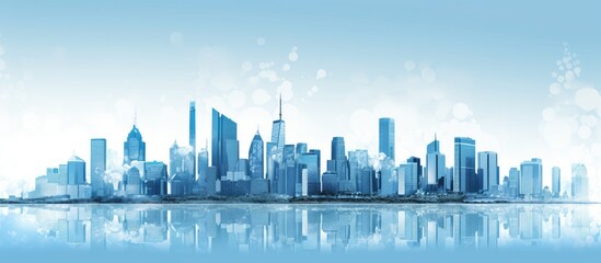 The city s breathtaking skyline adorned with tall architecture and shimmering blue skyscrapers symbolizes the fusion of business technology and construction showcasing the innovative work o