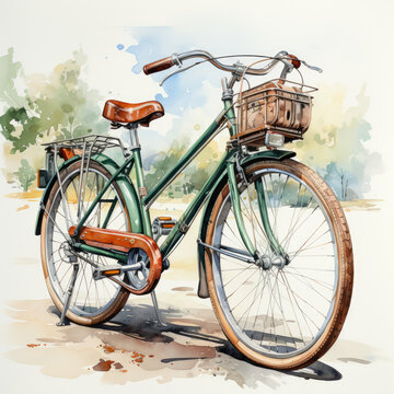 watercolor Bicycle clipart, Generative Ai