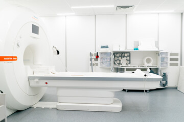 A shot of a computed tomography machine located in medical center for diagnosing the health of...