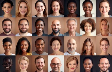Collage portrait of a smiling diverse multi-ethnic and mixed age people expressing diversity person.