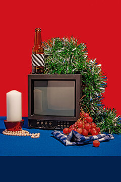 Vintage TV with eclectic objects