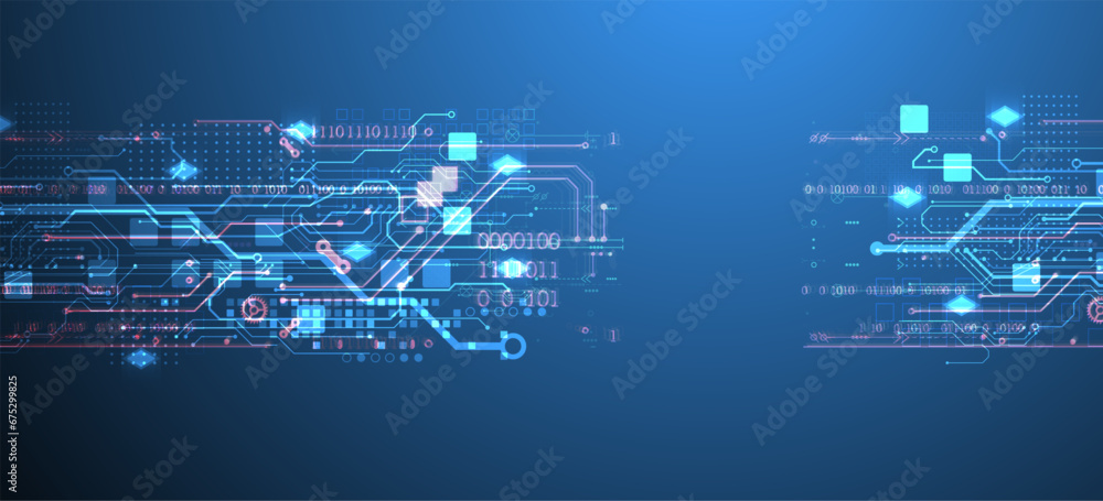 Aufkleber Abstract circuit board on gradient color background. Hand drawn digital technology concept. Vector