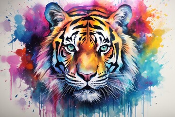A vibrant tiger artwork created using watercolor technique. Generative AI