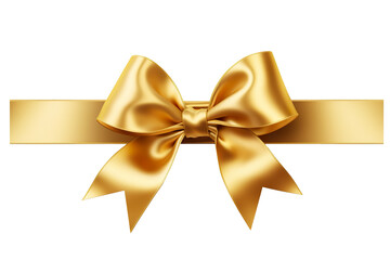 Gold ribbon and bow with Christmas theme isolated against transparent white background --ar 3:2