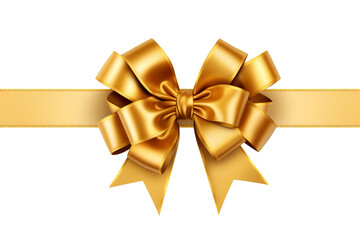 Gold ribbon and bow with Christmas theme isolated against transparent white background --ar 3:2