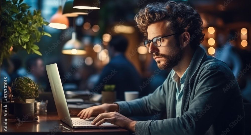 Aufkleber Middle Eastern male software developer coding in a modern office space.