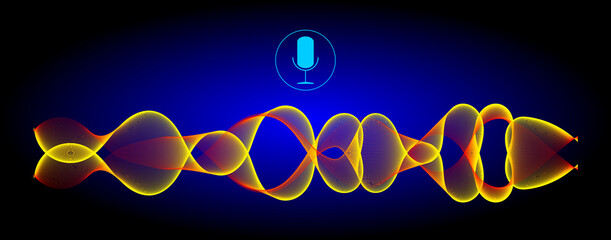 Voice Recognition with a microphone and sound waves - illustration - 675301248