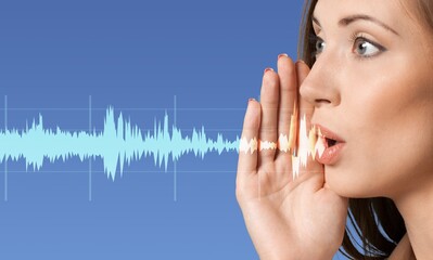 Hearing loss. Woman and sound waves