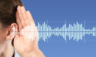 Hearing loss. Man ear and sound waves