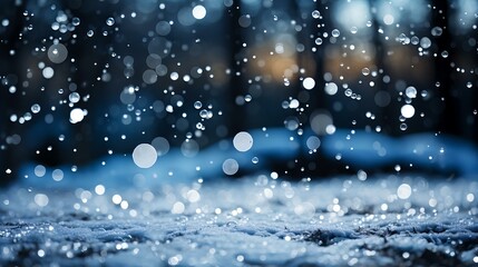 Obraz premium Enchanting Winter Snowflakes Falling Gently at Night, Illuminated by a Soft, Ethereal Blue Light