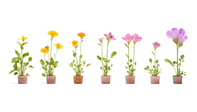 colorful flowers in a pot isolated on transparent background cutout