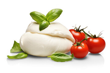 Mozzarella with tomatoes and basil, isolated on a transparent background