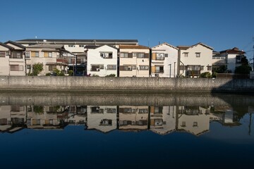 大阪、都市、風景、川、橋、秋	