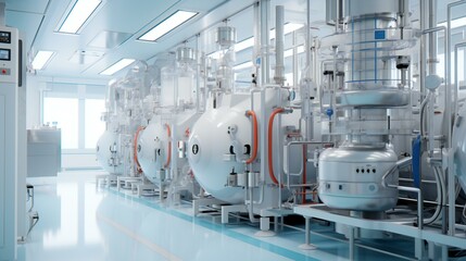 Modern Pharmaceutical Manufacturing Facility with High-Tech Equipment and Clean Room Environment