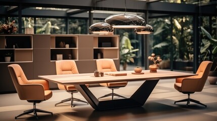 Office table with leather and beige chairs, Luxury.
