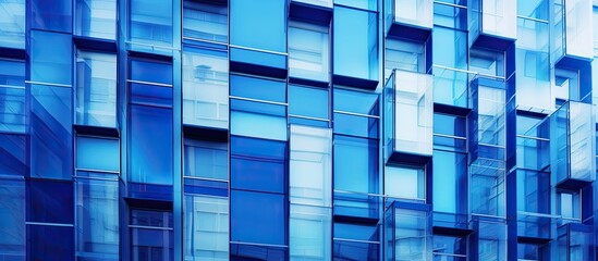 The modern urban building s facade with its abstract geometric design of blue lines and squares showcases a contemporary and generic approach to architecture and construction specifically de