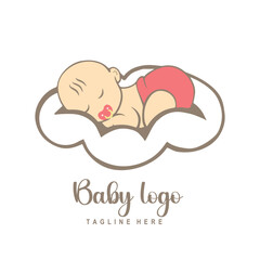 Sleeping cute baby logo design template