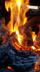 the fire has yellow flames in it and is lit up