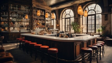 Fototapeta na wymiar Bar interior vintage, Contemporary design in trendy bistro, Comfort meets style, Interior of cafe.