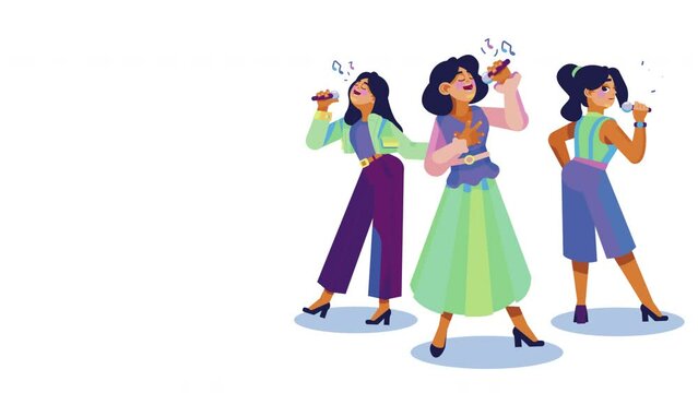 vector animation of three girls singing with copy space on the side