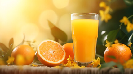 orange juice in glass with oranges