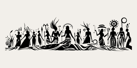 ethnic traditional tribal illustration black and white