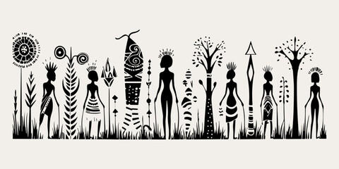Obraz premium ethnic traditional tribal illustration black and white