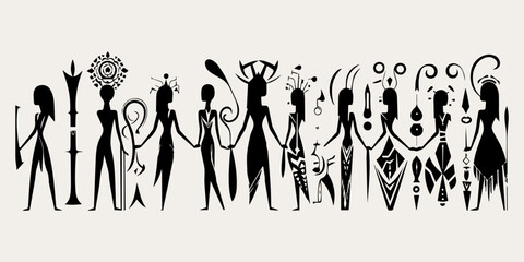 Obraz premium ethnic traditional tribal illustration black and white