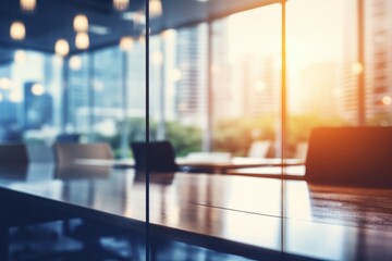 Blurred empty open space office. Abstract light bokeh at office interior background for design.