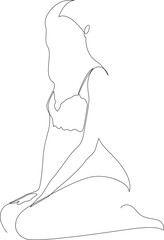 Abstract woman sits dressed in underwear continuous one line art. Single line drawing of young female in lingerie. Vector illustration.