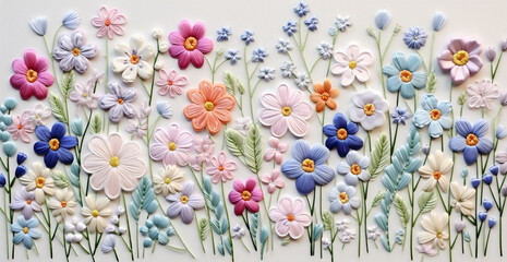 embroidery flowers in the style of sewing - obrazy, fototapety, plakaty