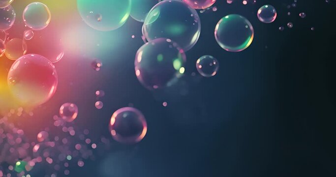 Bubbles, colorful and floating as wallpaper, decor and background. Abstract copyspace concept for freedom, fun and entertainment. Happy marketing invitation with movement and reflection.