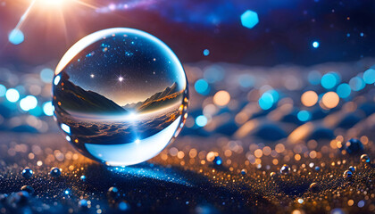 diamond ball with a world inside, futuristic world, origin of the universe, - obrazy, fototapety, plakaty