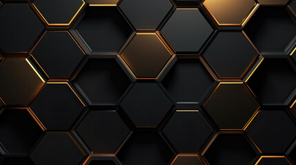 Luxury hexagonal abstract black and gold metal background - obrazy, fototapety, plakaty
