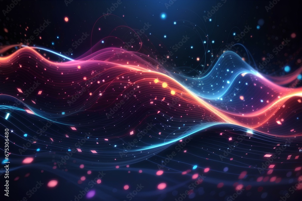 Poster abstract waving particle technology background, created by ai generated