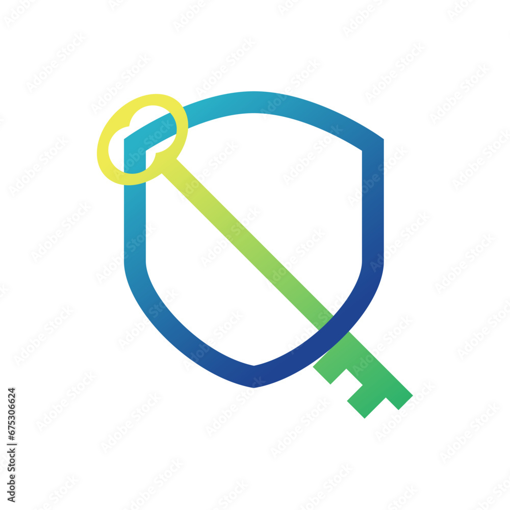 Poster secure shield technology logo design. shield with lock keys logo on white background