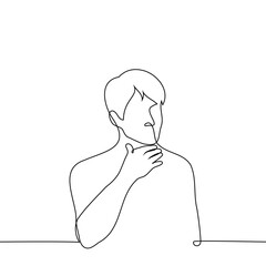 man holding his throat - one line art vector. concept choking, sore throat