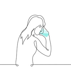 woman drinks water from a glass - one line art vector. concept quench thirst, water consumption