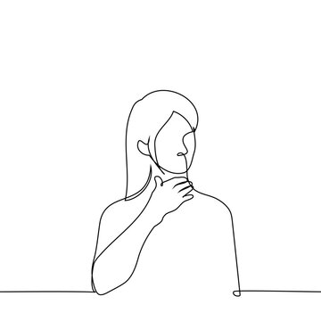 recommend clip art: woman holding his throat - one line art vector. concept choking, sore throat