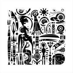 ethnic traditional tribal illustration black and white