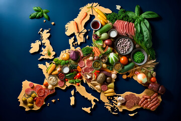 Savoring Europe's Diversity: An Epicurean Odyssey Across the Multifarious Flavors and Food of Europe's Culinary Landscape - Ai Generative - obrazy, fototapety, plakaty
