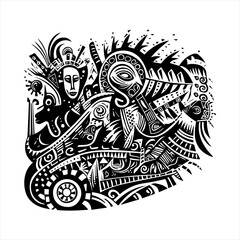 ethnic traditional tribal illustration black and white