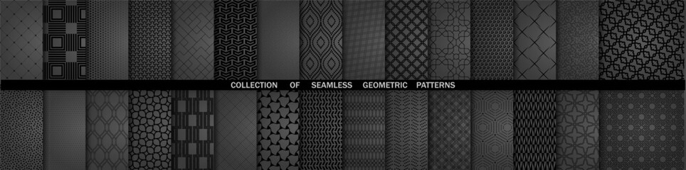 Set of geometric seamless patterns. Collection of geometric vector abstract ornament. Set of modern dark backgrounds with repeating elements