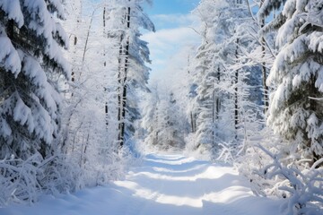Fototapeta na wymiar Snowy Forest Paths - Generative AI